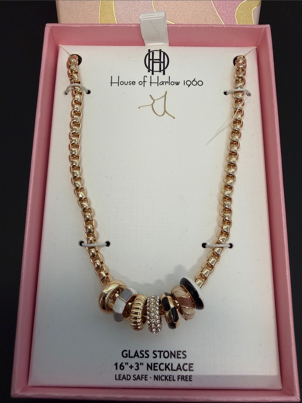 House of Harlow 1960 | Gold Adjustable Rhinestone Charm Necklace ✨